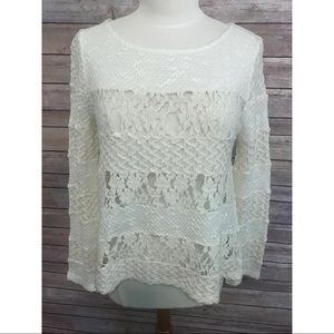 Anthro Meadow rue cream lace open knit sweater